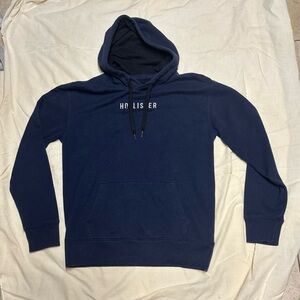 Hollister Men's Dark Navy Pullover Hoodie